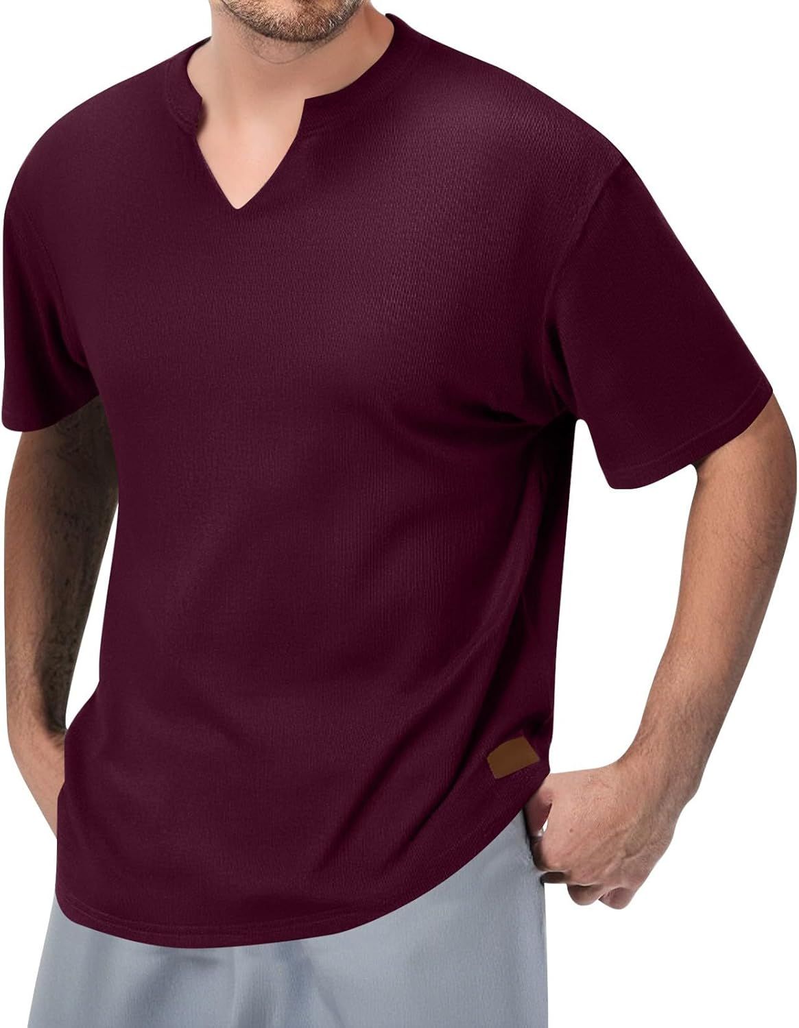 DENGJIAMY Herren-T-Shirt, V-Ausschnitt, Modisch, Sommer, Lässig, Kurzärmelig, Klassisch, Einfarbig, Trendiges T-Shirt_viptrois.com