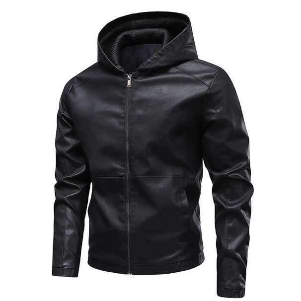 Spring And Autumn American Retro Hooded PU Leather Locomotive Clothing Men's Green Casual Ruffian Handsome Leather_viptrois.com