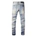 New Trendy Brand Letter High Street Black Fabric Patched Ripped Beggar Teen Washed Slim Fit Elastic Men's Clothing_viptrois.com