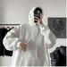 Men's Oversized Fleece Hoodie - Cozy Winter Pullover With Soft Lining, Unisex Streetwear, Casual Loose Fit, Korean Style, Letter Print_viptrois.com