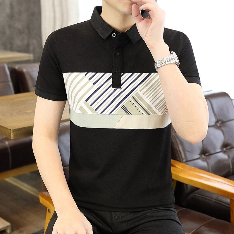 Summer New Men's High-end Short-sleeved T-shirt Young Men's Leadership Slim-fitting Lapel Polo Shirt Half-sleeved T-shirt_viptrois.com