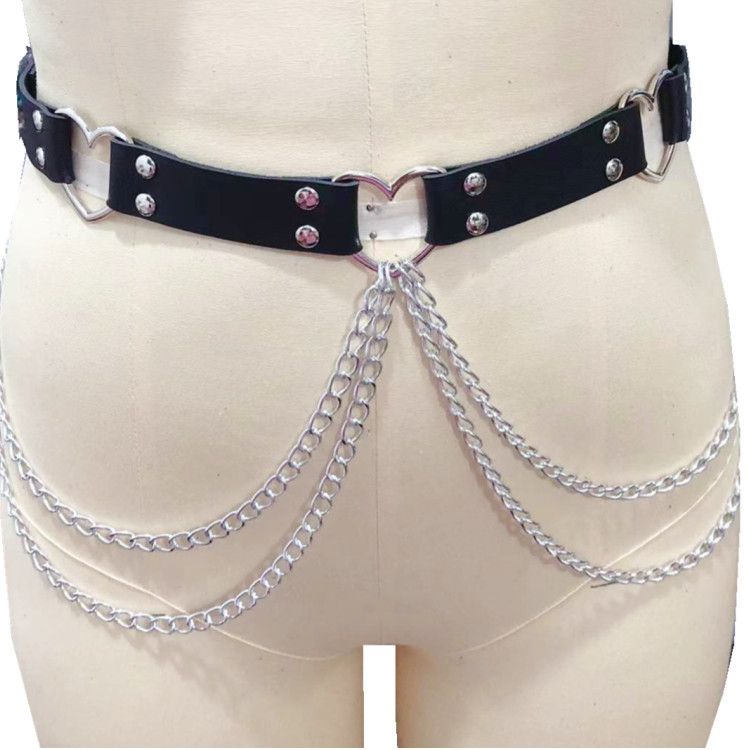 Fashion Punk Leather Heart-Shaped Decor Body Sexy Waist Chain Performance Strap Belt_viptrois.com