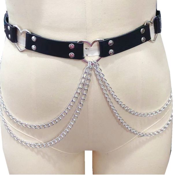 Fashion Punk Leather Heart-Shaped Decor Body Sexy Waist Chain Performance Strap Belt_viptrois.com