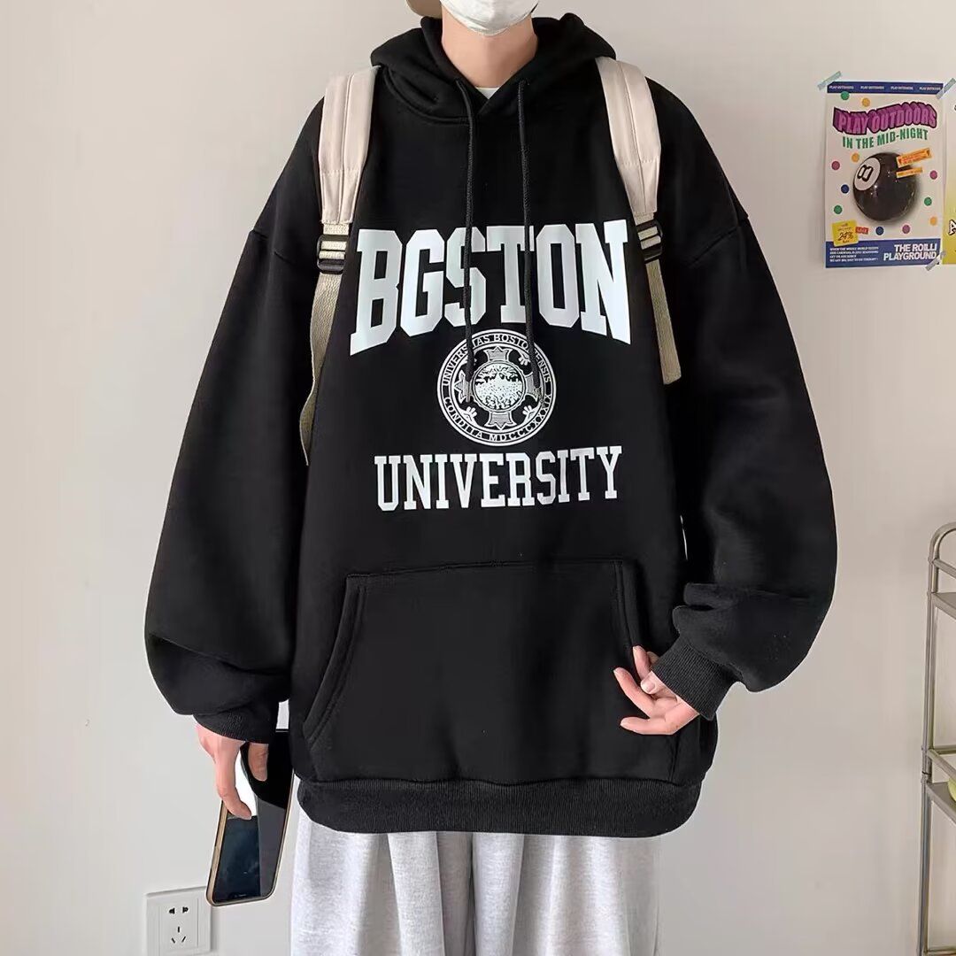 New Letter Hooded Fleece Hoodie With Trendy Temperament, Fashionable And Versatile Loose Top_viptrois.com