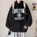 New Letter Hooded Fleece Hoodie With Trendy Temperament, Fashionable And Versatile Loose Top_viptrois.com