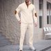 Men's Autumn Casual Long Sleeve Button-Up Collar Color Block Hoodie & Pants Set_viptrois.com
