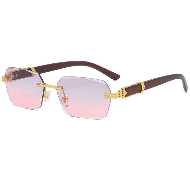 Wood Grain Temples Sunglasses - Metal Frame Trendy Square Shades_viptrois.com