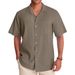 Hot Sale Men's Short Sleeved Shirt Beach Vacation Casual Men's Cotton And Linen Short Sleeved Top_viptrois.com