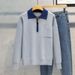 Men's Clothing Contrast Color Polo Collar Sweater Autumn And Winter Men's Half Zip Knit Sweater Loose Bf Trend Handsome Casual Tops_viptrois.com
