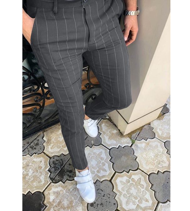 Men's Clothing Business Dotted Stripes Digital Printing Casual Slim Fit Pants_viptrois.com