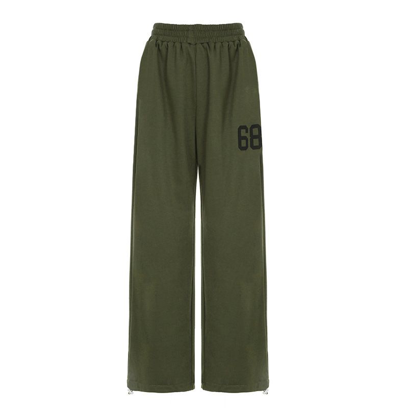 Men's Clothing Street Retro Army Green Digital Printing Low Waist Elastic Wide Leg Pants Spring And Autumn Slim Straight Casual Pants_viptrois.com