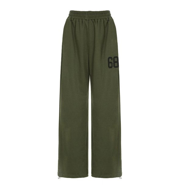 Men's Clothing Street Retro Army Green Digital Printing Low Waist Elastic Wide Leg Pants Spring And Autumn Slim Straight Casual Pants_viptrois.com