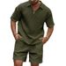 Men's Clothing Men's Summer Suit Casual Fashion Small Check Solid Color Lapel Short Sleeve Suit Shorts For Formal & Casual_viptrois.com