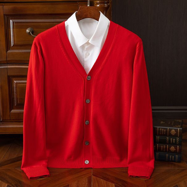 "Men's Oversized V-Neck Knit Cardigan – Autumn & Winter Layering (Big Red To XXXL, Relaxed Fit)"_viptrois.com