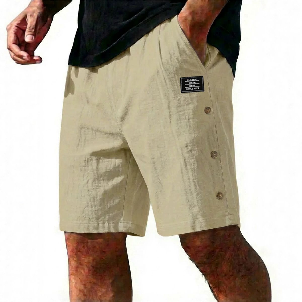 Men’s Summer Side-Button Shorts – Loose Fit Casual 5-Inch Outseam Breathable Quick-Dry Outdoor Walking Beach Gym Short Pants_viptrois.com
