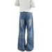 Men's Clothing & Archer0603 & American High Street Retro Whiskered Washed Vintage Blue A Line Loose Straight Leg Jeans For Men And Women_viptrois.com