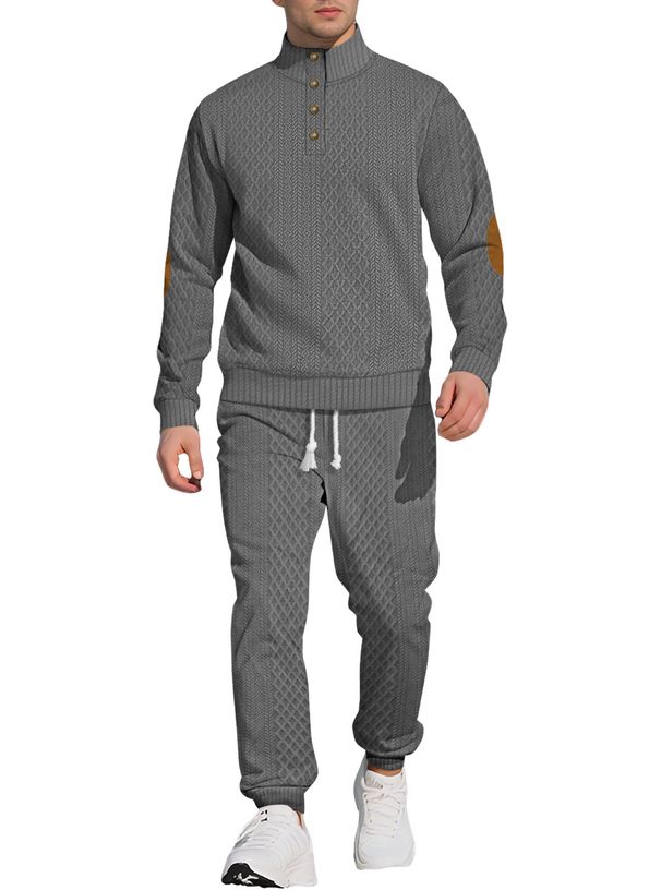 "Men's Stand-Up Collar Sweatshirt & Trousers Set – Jacquard Textured Casual Outfit, Long Sleeve & Relaxed Fit For Outdoor & Sports"_viptrois.com