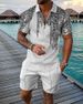 Men's Striped Zip-Up Polo Shirt & Shorts Set – Breathable Summer Casual Outfit (Quick-Dry Polyester, S-6XL, 20+ Colors)_viptrois.com