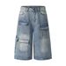 Men's Clothing Street Style Multi Pocket Stitching Distressed Wide Leg Jeans Washed Distressed Loose Embroidered Wide Leg Pants_viptrois.com