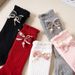 Mother & Kids Stacked Socks Solid Color Double Needle Calf Socks Girls Baby Autumn and Winter Vertical Striped Bowknot Middle Tube Socks Wholesale_viptrois.com