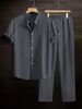 Men's Ruffled Shirt Set High School Street Style Spring Summer Stand Collar Short Sleeve Wide Leg Pants_viptrois.com