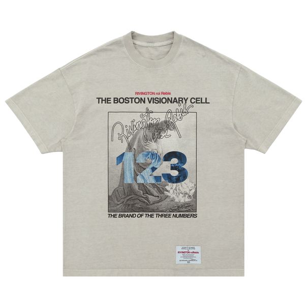 2025 Letter Number Print Round Neck Washed Loose Short Sleeve Trendy Brand Unisex_viptrois.com