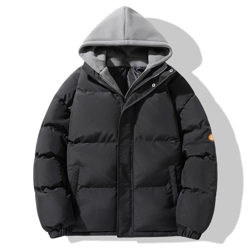 Men's Clothing Brand Fake Two Piece Hooded Cotton Coat Winter Trend Men And Women Couple Hooded Thickened Loose Thickened Cotton Coat Winter Coat_viptrois.com