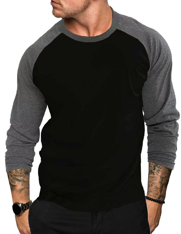 Long Sleeved Round Neck T Shirt Men's Loose Breathable Large Size Bottoming Shirt Casual Raglan Sleeve Top_viptrois.com