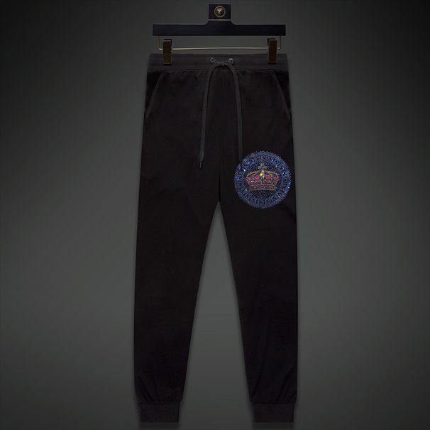 Men's Clothing Snow Fox Brothers Handsome Men's Pants Casual Versatile Hot Diamond Crown Straight Casual Pants Men's Black Trousers With Cuffs_viptrois.com