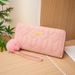 Women's Long Quilted Clutch Wallet With Embroidery & Sequins - Multi-Card Holder Coin Purse (Detachable Pom Pom Keychain)_viptrois.com