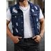 Men's Denim Collared Jacket Style High Street Trendy Ripped Solid Color Short Sleeved Versatile Jacket_viptrois.com