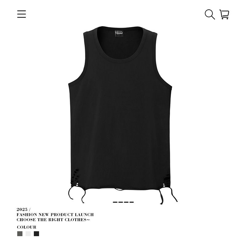 Men's Clothing Fashion Brand Layered Vest American High Street Hole Inner Wear Men's Loose Cotton Bottoming Shirt Street Retro Summer_viptrois.com