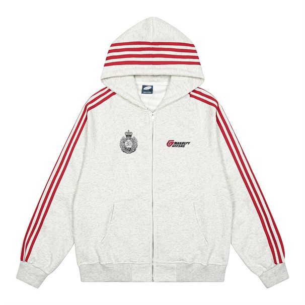 American Style Trendy Brand Striped Patchwork Three-Stripe Hooded Cardigan Sweatshirt Men's Spring And Autumn Sports_viptrois.com
