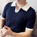Men's Clothing Summer Breathable Italian Color Matching Light Mature Men's Polo Shirt V Lapel Elastic Texture Slim Short Sleeved Knitted Sweater_viptrois.com
