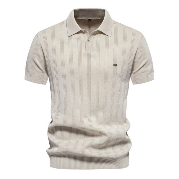 Pure 2024 Spring Summer New Cross-Border European Size Woolen Polo Sweater Knitted Short Sleeve Turn-Down Collar Men's_viptrois.com