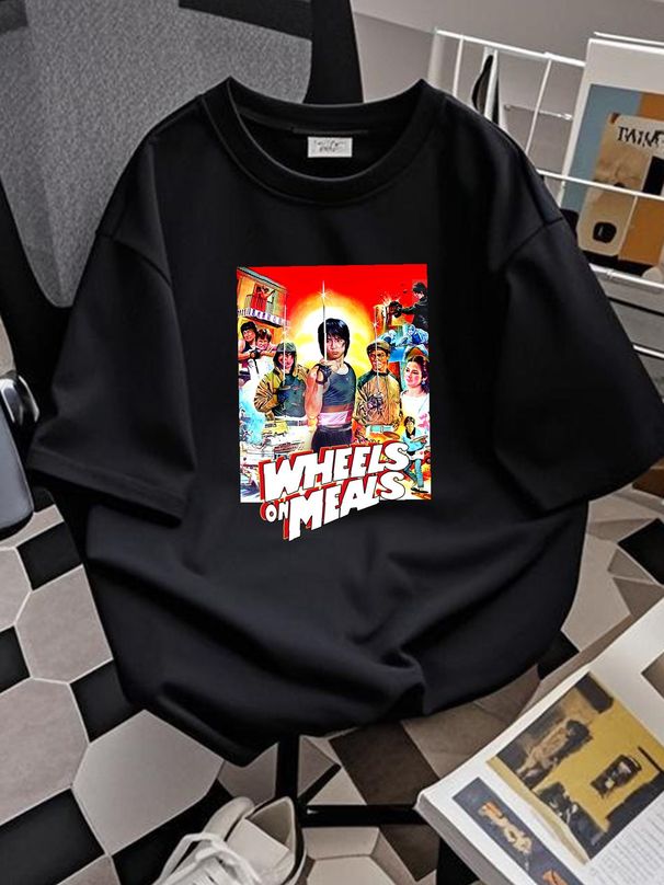 Jackie Chan Wheels On Meals Kung Fu T Shirt Regular Fit White Summer Soft Casual Top For Everyday Wear Designer Clothes Homme Streetwear Fashion_viptrois.com