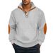 Autumn New Waffle American Stand Up Collar Button Color Matching Elbow Men's Pullover Sweatshirt Long Sleeve_viptrois.com