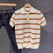 Men's Color Blocked Striped Polo Shirt Short Sleeved Slim Fit Business Casual Ice Silk Knitted Collared T-Shirt Summer_viptrois.com