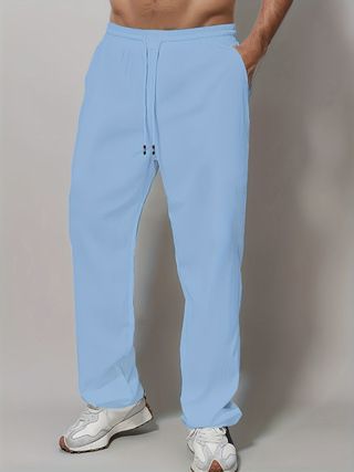 Men's Clothing Straight Drawstring Pure Cotton Solid Color Sports Casual Trousers_viptrois.com