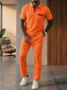 Men's Clothing Men's Casual Sportswear Trendy Summer Two Piece Set Waffle Knit Collar Short Sleeved Trouser Suit Style_viptrois.com