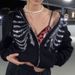 Skull Butterfly Cardigan Hoodie Street Hip Hop Spider Bone Patch Rhinestone Black Zipper Sweatshirt Women Y2K Jacket_viptrois.com