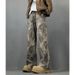 Couple Pants, American High Street Washed Distressed Tie Dye Jeans, Men's Spring And Summer Straight Leg Micro Flared_viptrois.com