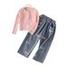 Kids Clothing Girls Suit Autumn New Girls Long Sleeved Round Neck Waist Top Jeans Two Piece Suit_viptrois.com