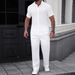 Summer 2-Piece Set Casual Men's Solid Color Textured Shirt And Trousers Simple No Details Short Sleeve_viptrois.com