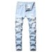 Loom Cross-Border Exclusive Foreign Trade Ripped European And American Fashion Slim Fit Trendy Straight Men's Jeans_viptrois.com