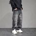 Cross-border Distressed Ripped Jeans For Men, Straight Loose Fit, Slimming, Slightly Flared Wide-leg Pants, Summer_viptrois.com