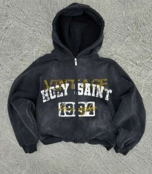 2025 Harajuku Y2K Autumn HOLKY SAINT1994 Hooded Sweatshirt Zipper Gradient Spray Paint Long Jacket_viptrois.com