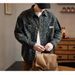 Denim Jacket Men's Large Size Trendy Brand Spring And Autumn 2024 New Retro Washed Jacquard Lapel Shirt Casual Shirt_viptrois.com