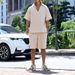 Men's Clothing Spring And Summer Polo Shirt V Neck Solid Color Casual Two Piece Suit_viptrois.com