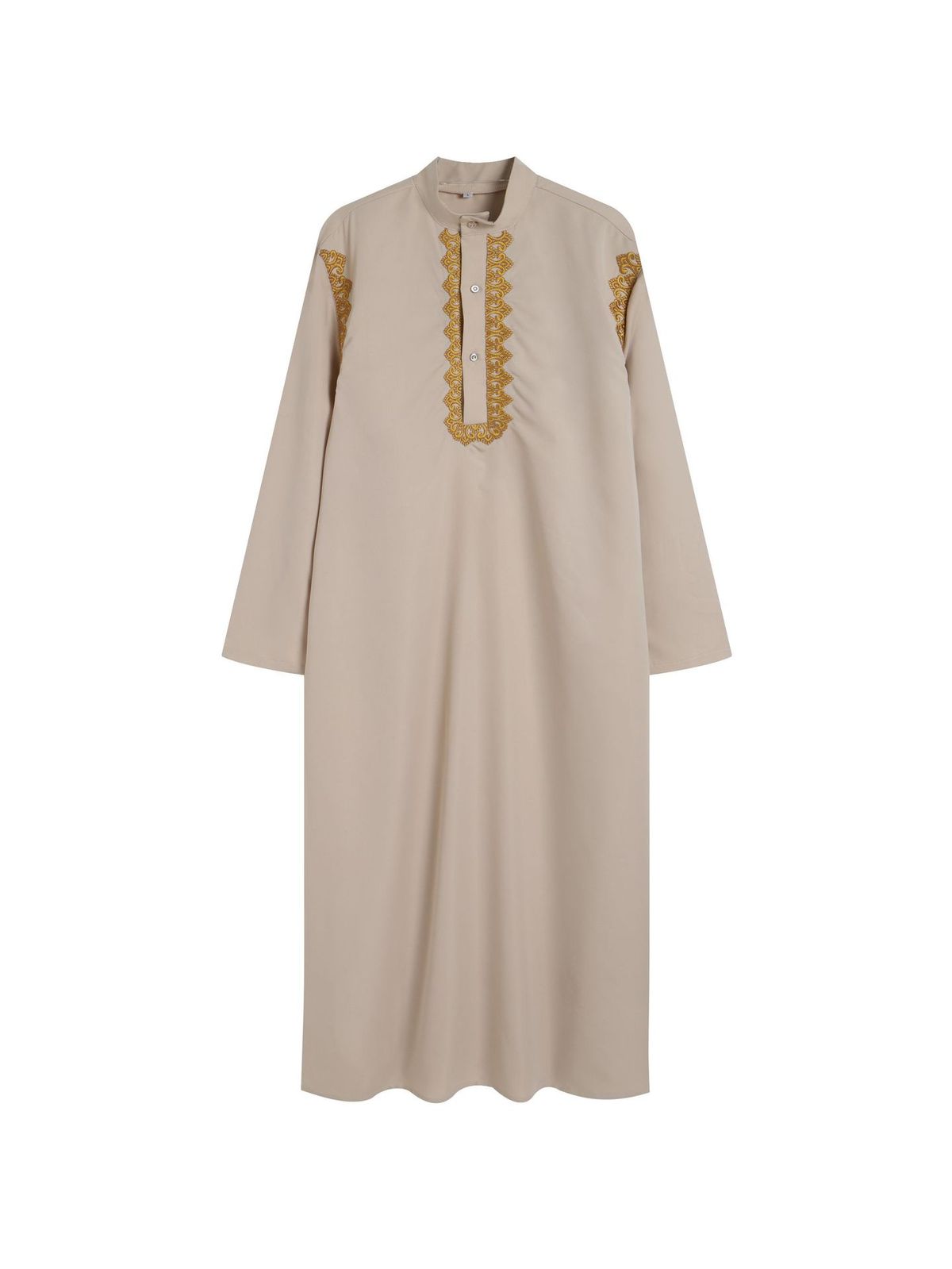 Men's Clothing New Men's Muslim Robe Arab Robe Long Sleeve Embroidered Robe_viptrois.com